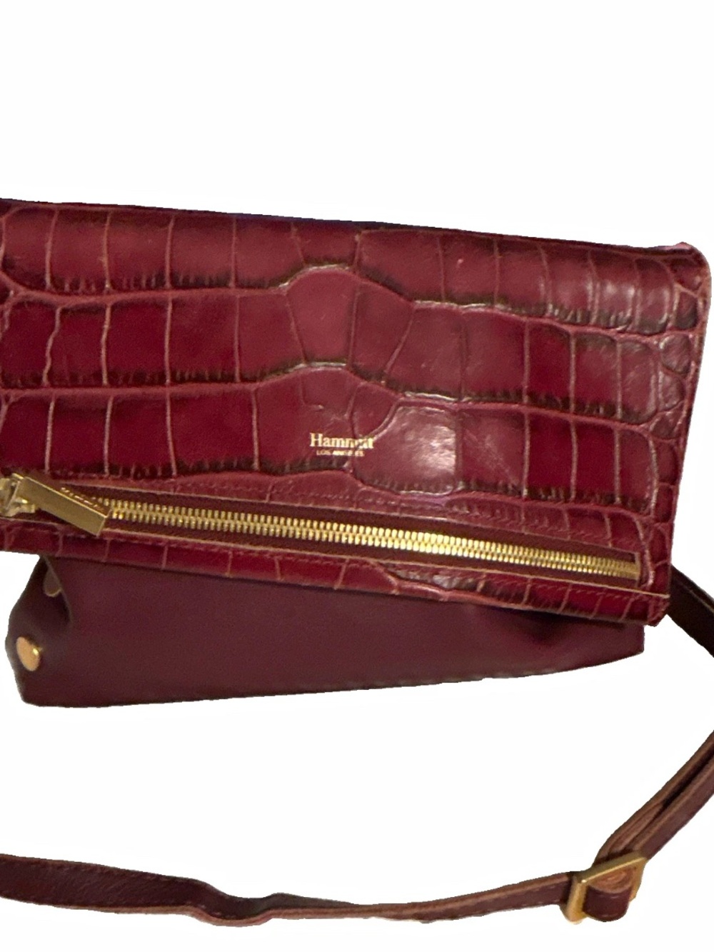 Hammitt Burgundy Croc-Embossed Leather Crossbody with Gold Hardware